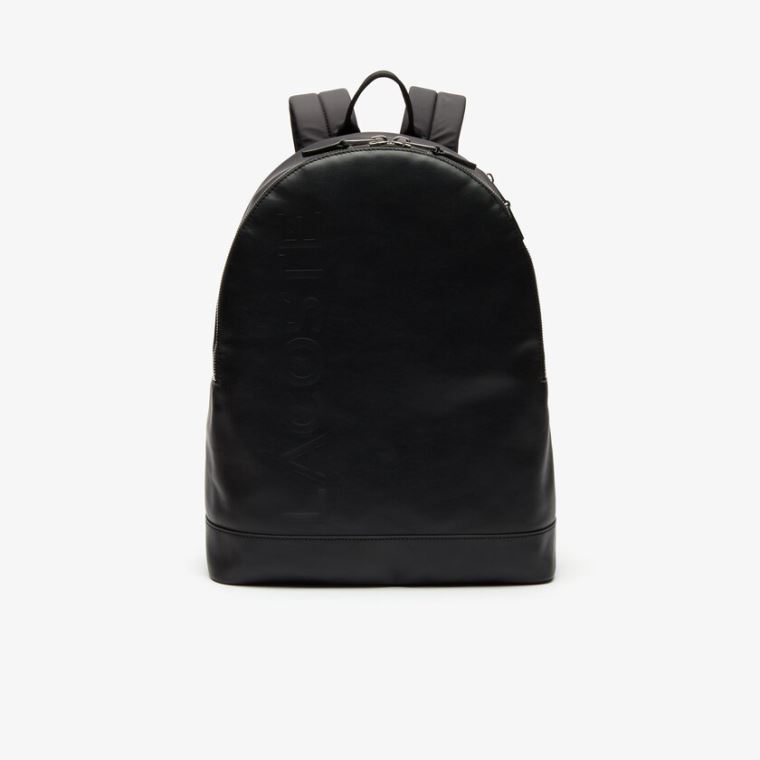 Lacoste L.12.12 Signature Læder Zip Backpack Sort | rrSx0qtC