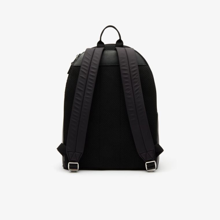 Lacoste L.12.12 Signature Læder Zip Backpack Sort | rrSx0qtC