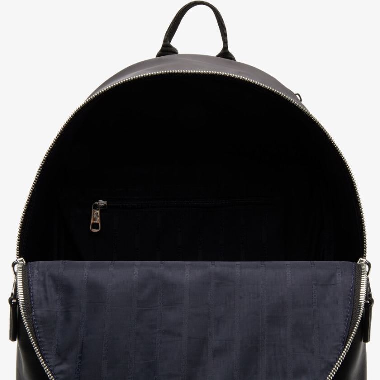 Lacoste L.12.12 Signature Læder Zip Backpack Sort | rrSx0qtC