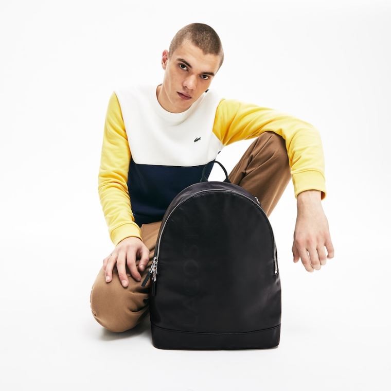 Lacoste L.12.12 Signature Læder Zip Backpack Sort | rrSx0qtC