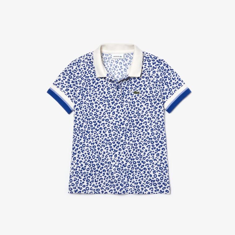 Lacoste Leopard Print Bomulds Petit Piqué Polo Hvide Blå | Tq6aACbI