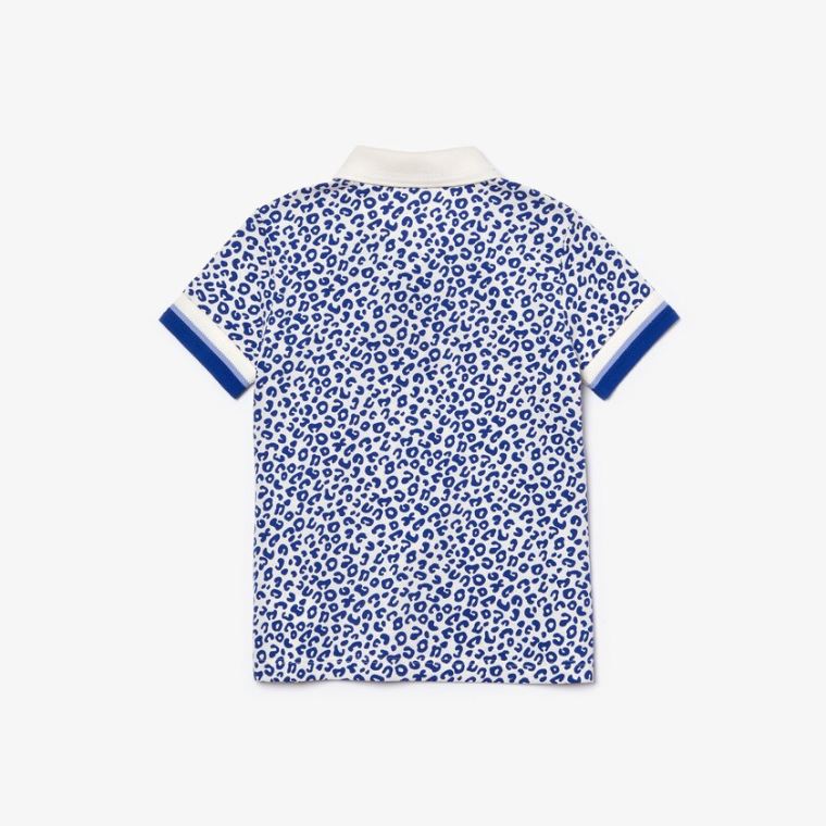 Lacoste Leopard Print Bomulds Petit Piqué Polo Hvide Blå | Tq6aACbI