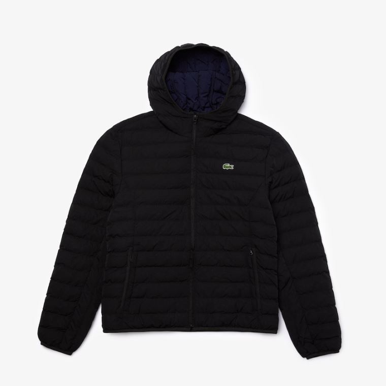 Lacoste Lette Foldable Hætte Strand-Resistant Puffer Coat Sort | yMoFOMn2