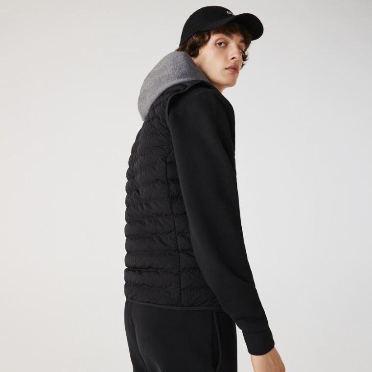 Lacoste Lette Foldable Strand-Resistant Puffer Coat Sort | P0ZikpUG