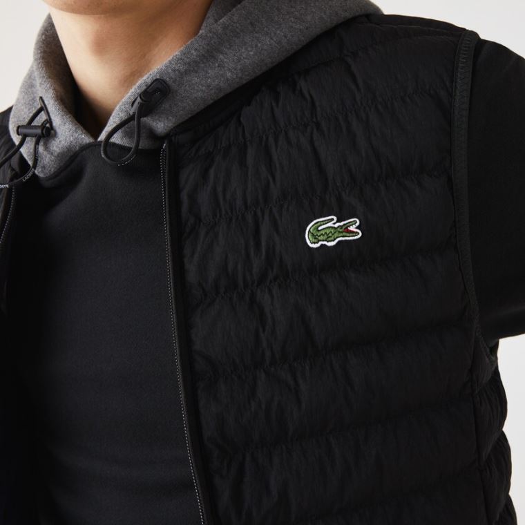 Lacoste Lette Foldable Strand-Resistant Puffer Coat Sort | P0ZikpUG