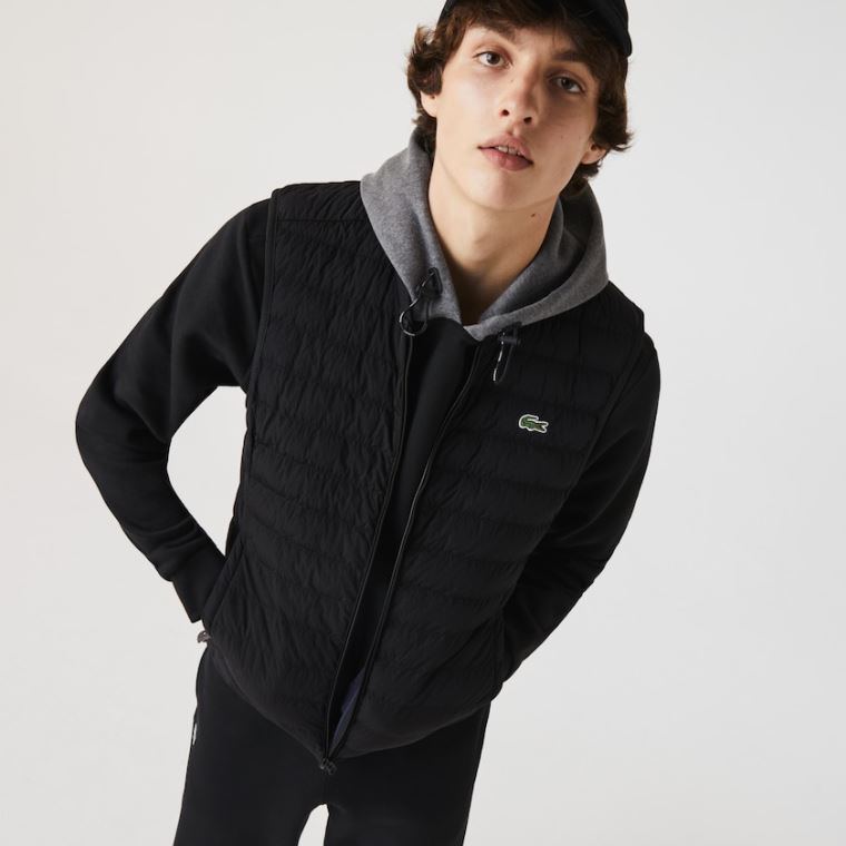 Lacoste Lette Foldable Strand-Resistant Puffer Coat Sort | P0ZikpUG