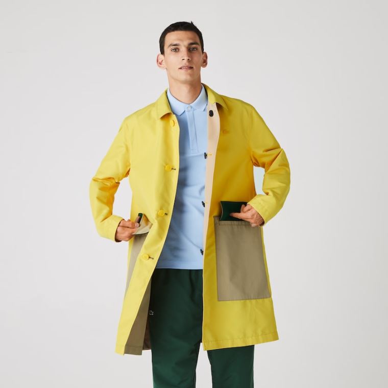 Lacoste Lette Strand-Resistant Reversible Twill Coat Beige Gul | KCLAUxdL