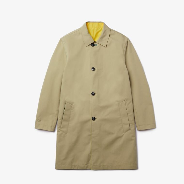 Lacoste Lette Strand-Resistant Reversible Twill Coat Beige Gul | KCLAUxdL