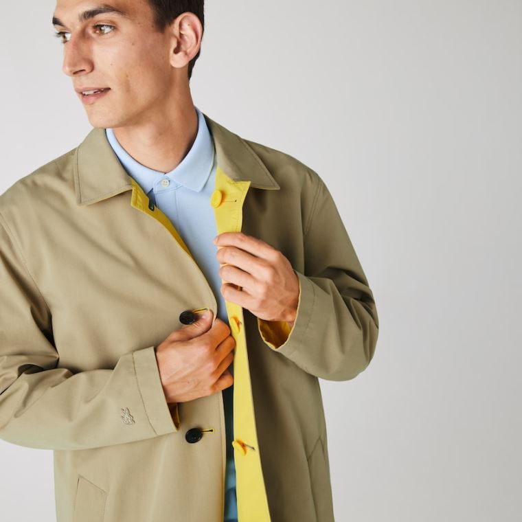 Lacoste Lette Strand-Resistant Reversible Twill Coat Beige Gul | KCLAUxdL