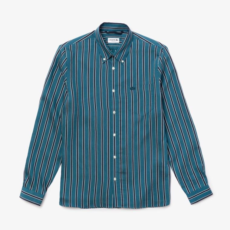 Lacoste Lette Striped Shirt Mørkeblå Blå Hvide | 7cQX4NqW