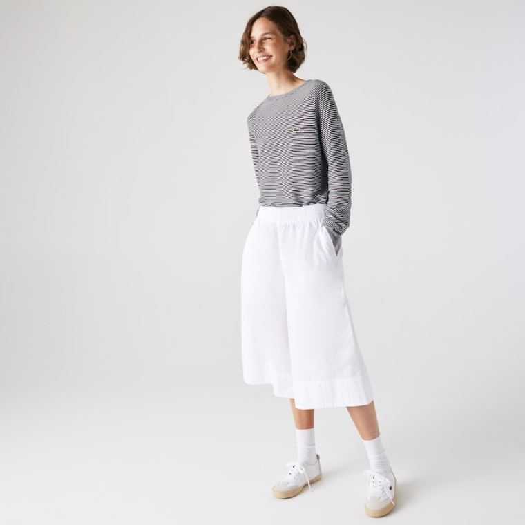 Lacoste Light Bomulds Poplin Culottes Hvide | OFTMdCJQ