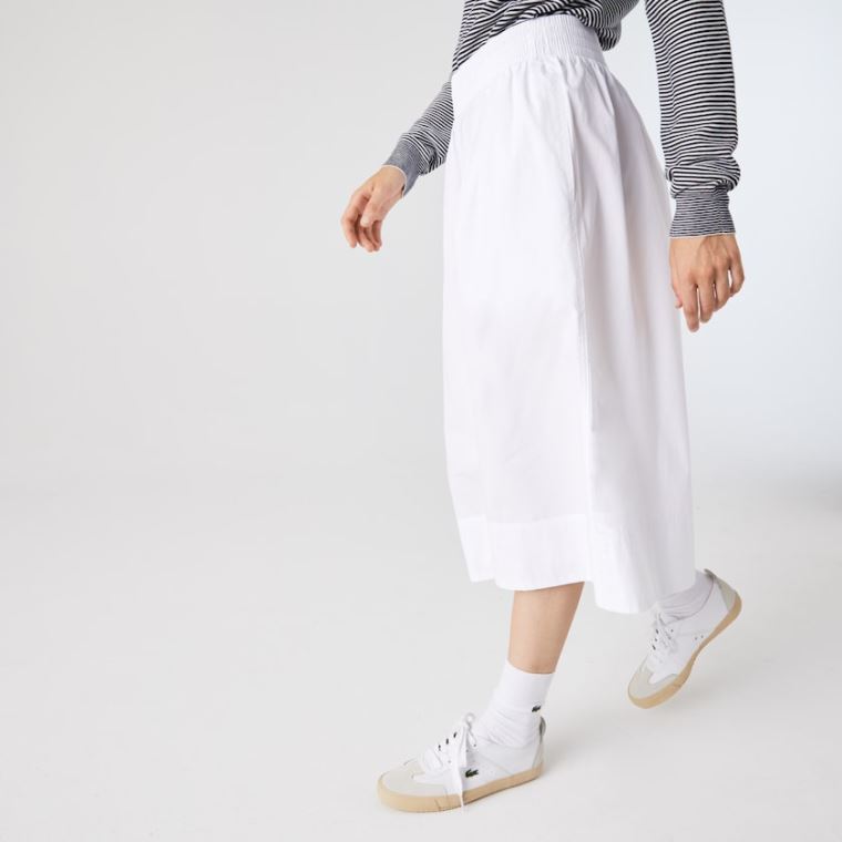 Lacoste Light Bomulds Poplin Culottes Hvide | OFTMdCJQ