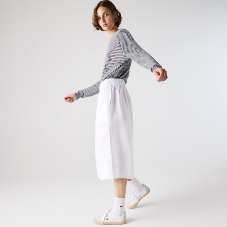 Lacoste Light Bomulds Poplin Culottes Hvide | OFTMdCJQ