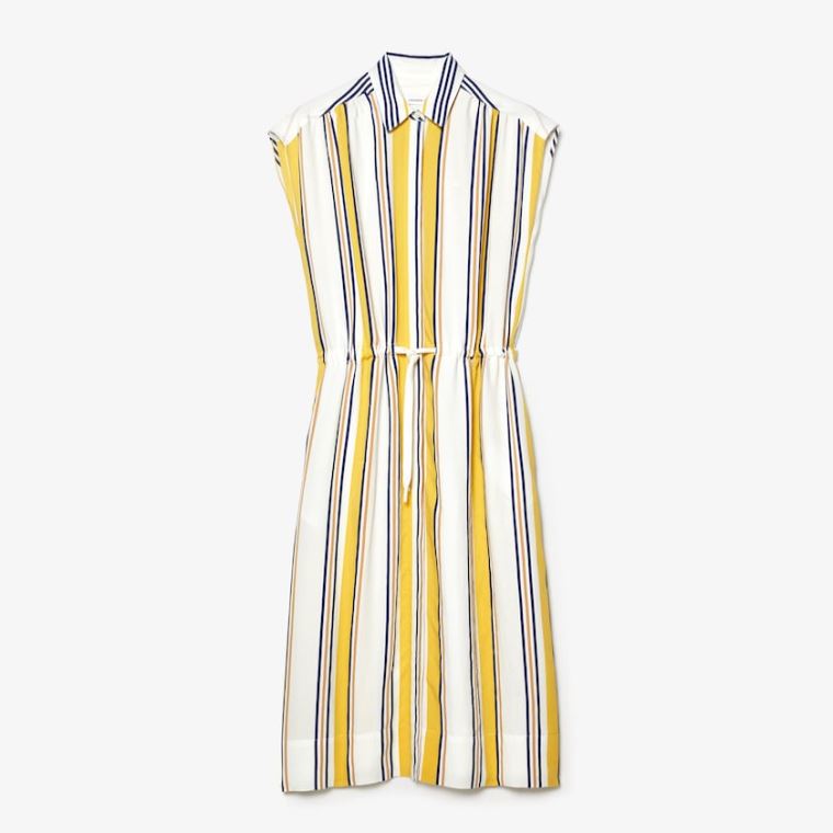 Lacoste Long Striped Shirtdress Hvide Mørkeblå Blå Gul Lysebrune | XXR5QpEa