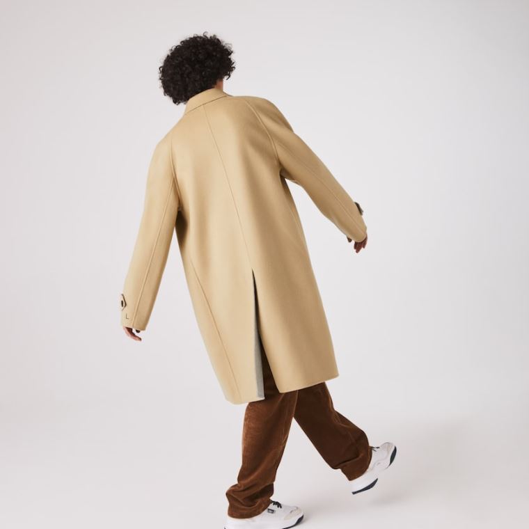 Lacoste Long Wool Blend Straight Cut Coat Beige Grå | NrXcgHmR