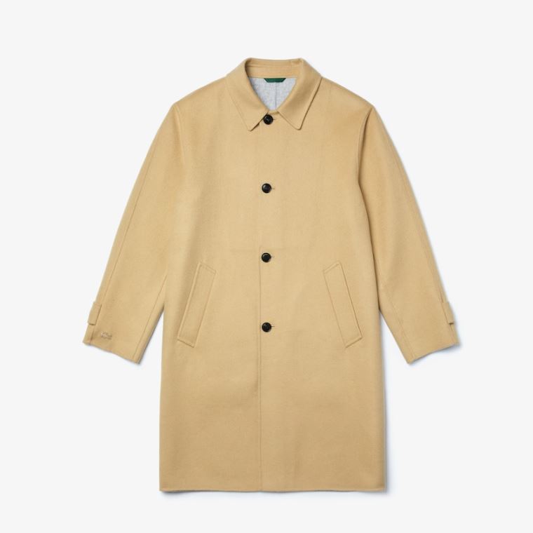 Lacoste Long Wool Blend Straight Cut Coat Beige Grå | NrXcgHmR