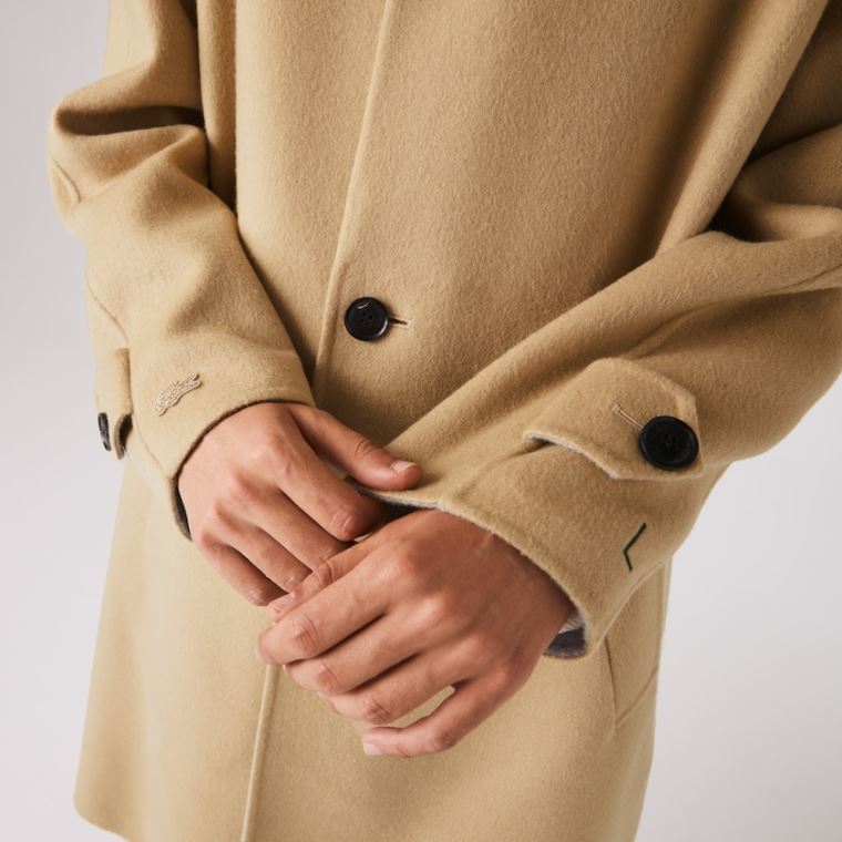 Lacoste Long Wool Blend Straight Cut Coat Beige Grå | NrXcgHmR