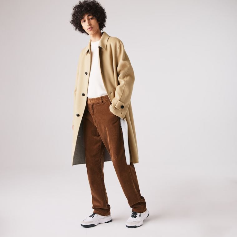 Lacoste Long Wool Blend Straight Cut Coat Beige Grå | NrXcgHmR