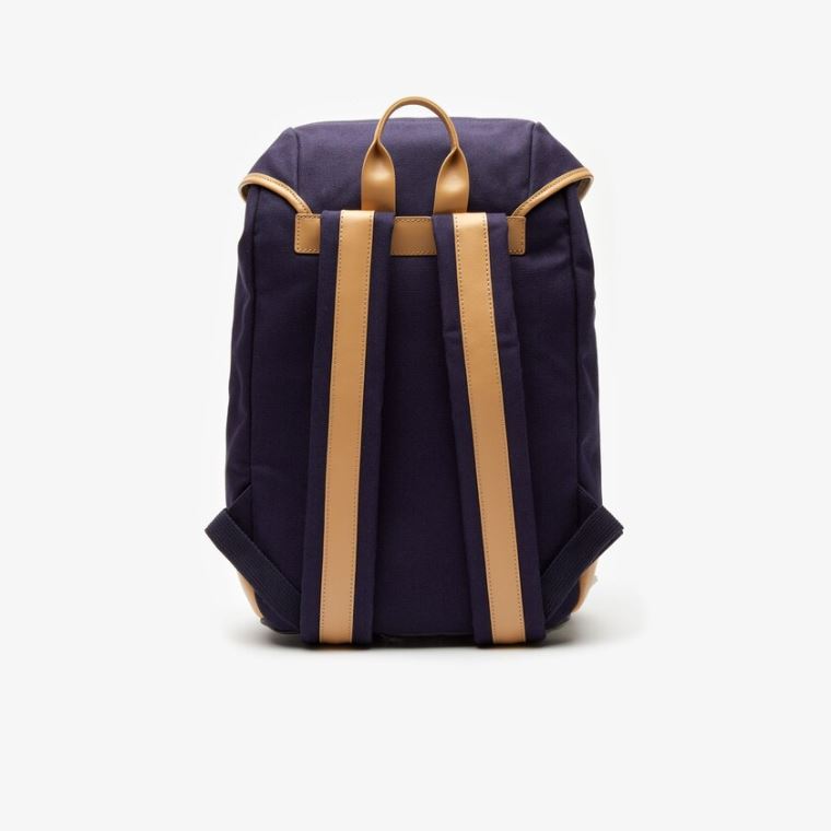 Lacoste Læder Finishes Bomulds Flap Backpack Mørkeblå Brune | lAtzdMQW