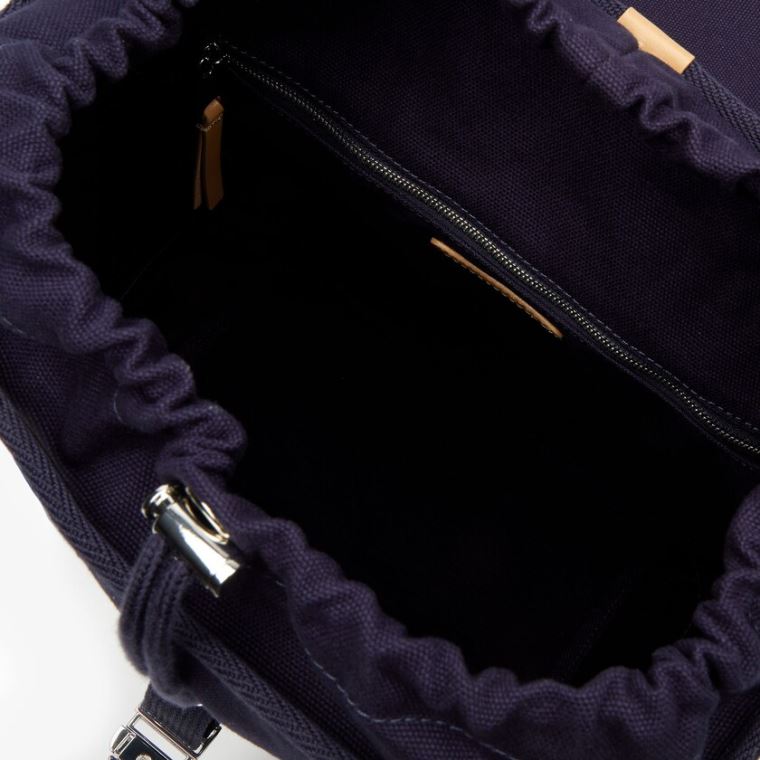 Lacoste Læder Finishes Bomulds Flap Backpack Mørkeblå Brune | lAtzdMQW