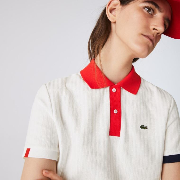 Lacoste Made In France Regular fit Tricolour Organic Bomulds Polo Shirt Hvide Rød Mørkeblå Blå Hvide | QH1F7nWK