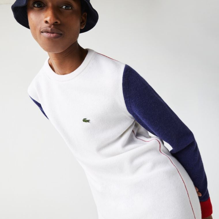 Lacoste Made In France Tricolour Wool Sweater Kjole Hvide Blå Rød | e4ghvutW