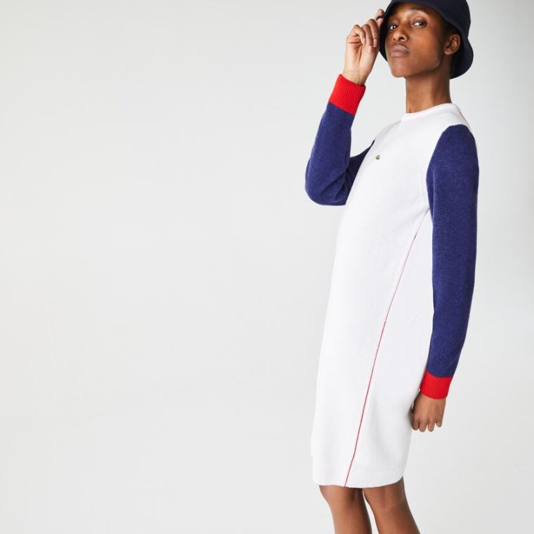 Lacoste Made In France Tricolour Wool Sweater Kjole Hvide Blå Rød | e4ghvutW