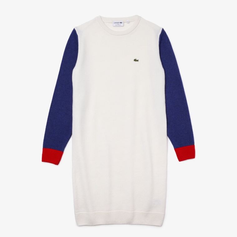 Lacoste Made In France Tricolour Wool Sweater Kjole Hvide Blå Rød | e4ghvutW