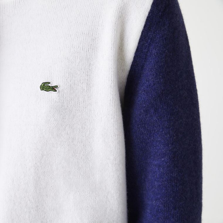 Lacoste Made In France Tricolour Wool Sweater Kjole Hvide Blå Rød | e4ghvutW