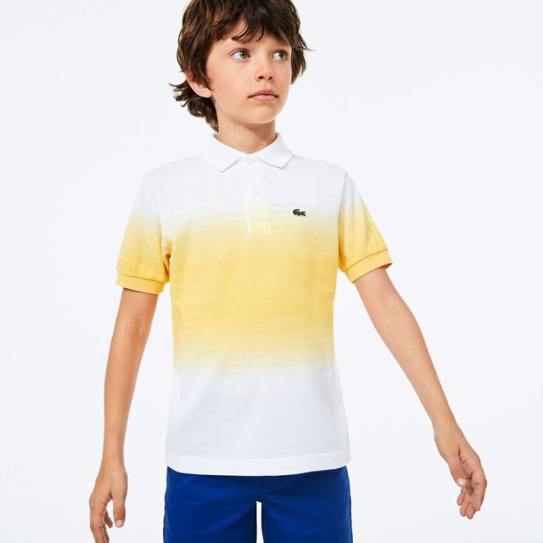 Lacoste Made in France Bomulds Petit Piqué Ombré Polo Hvide Gul | 3VoPrBH4