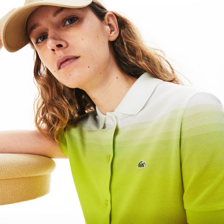 Lacoste Made in France Bomulds Piqué Polo Kjole Gul Hvide | ARS5pJ21