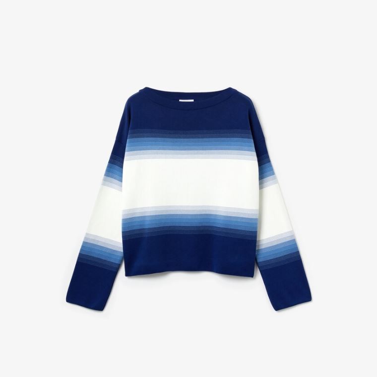 Lacoste Made in France Organic Loose Fit Ombré-Stripe Sweater Mørkeblå Blå Blå Hvide | SrhVvWEq