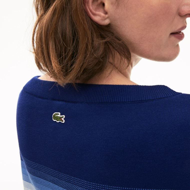 Lacoste Made in France Organic Loose Fit Ombré-Stripe Sweater Mørkeblå Blå Blå Hvide | SrhVvWEq