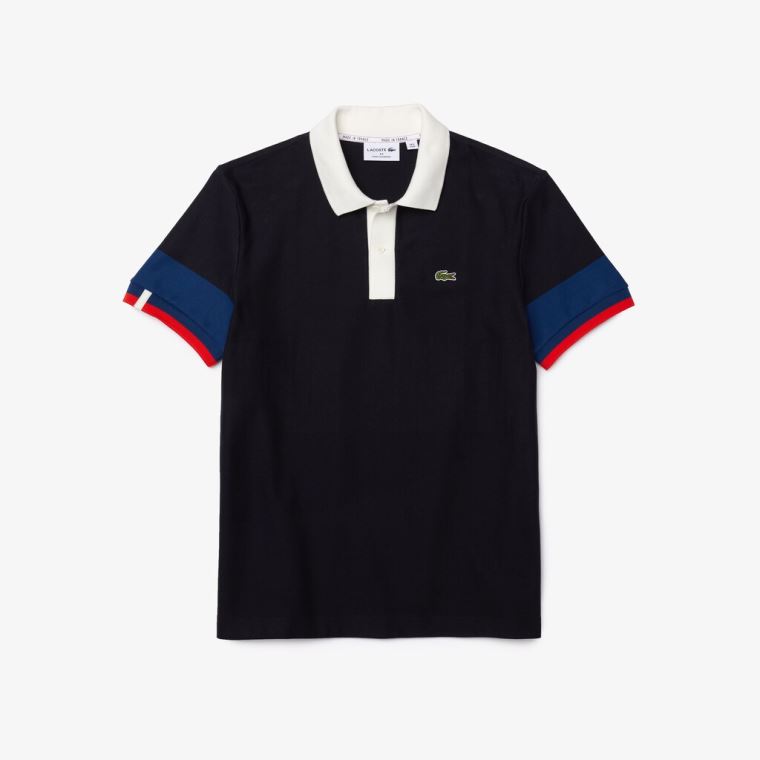 Lacoste Made in France Regular Fit Organic Bomulds Polo Shirt Mørkeblå Blå Blå Hvide Rød | Hf9MDN9T