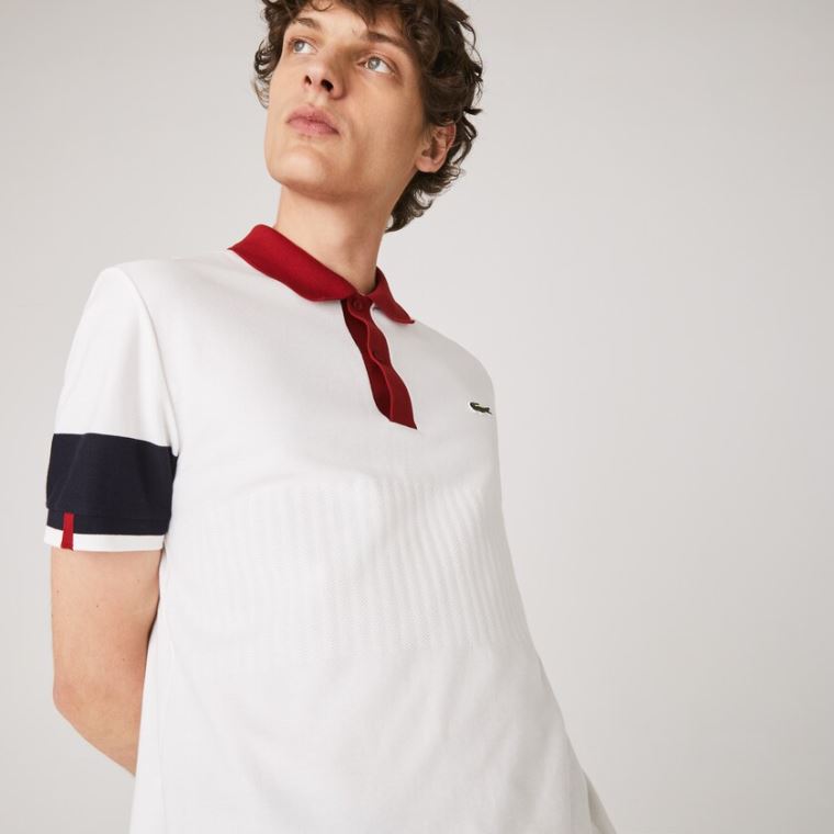 Lacoste Made in France Regular Fit Organic Bomulds Polo Shirt Hvide Mørkeblå Blå Mørkerød Hvide | KYOC1Dan