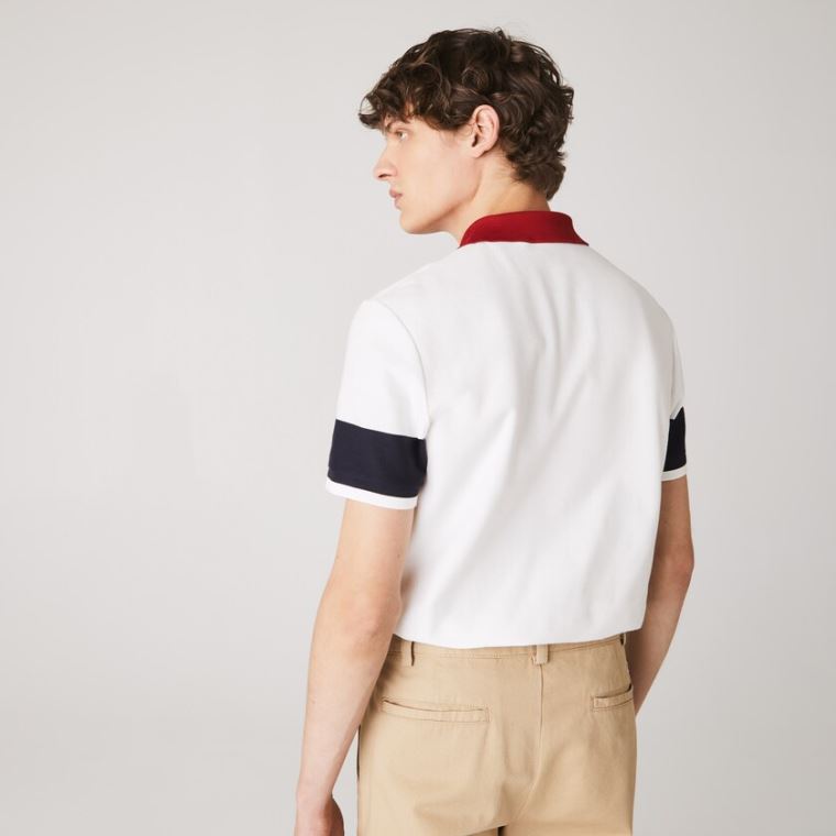 Lacoste Made in France Regular Fit Organic Bomulds Polo Shirt Hvide Mørkeblå Blå Mørkerød Hvide | KYOC1Dan