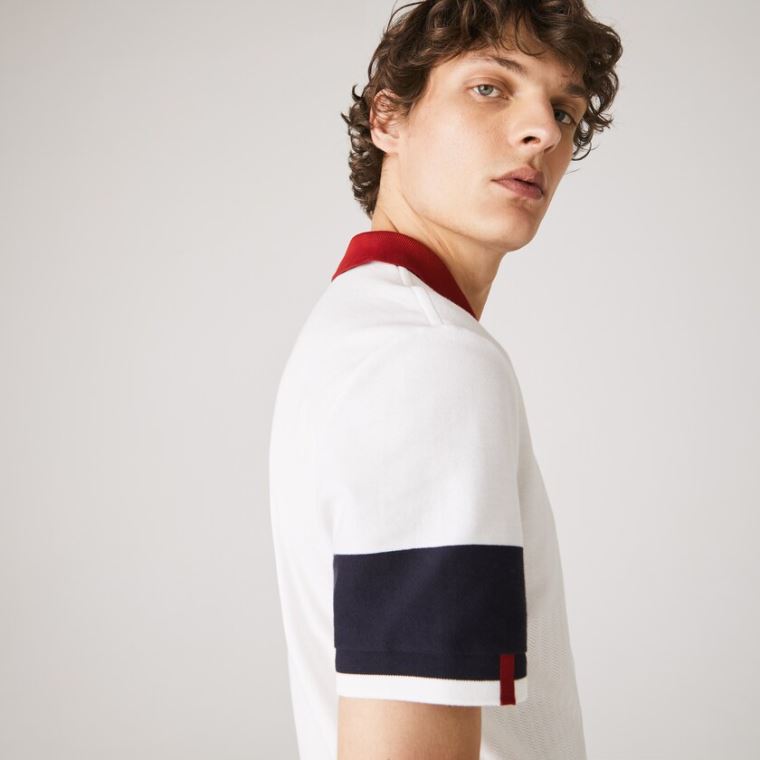 Lacoste Made in France Regular Fit Organic Bomulds Polo Shirt Hvide Mørkeblå Blå Mørkerød Hvide | KYOC1Dan