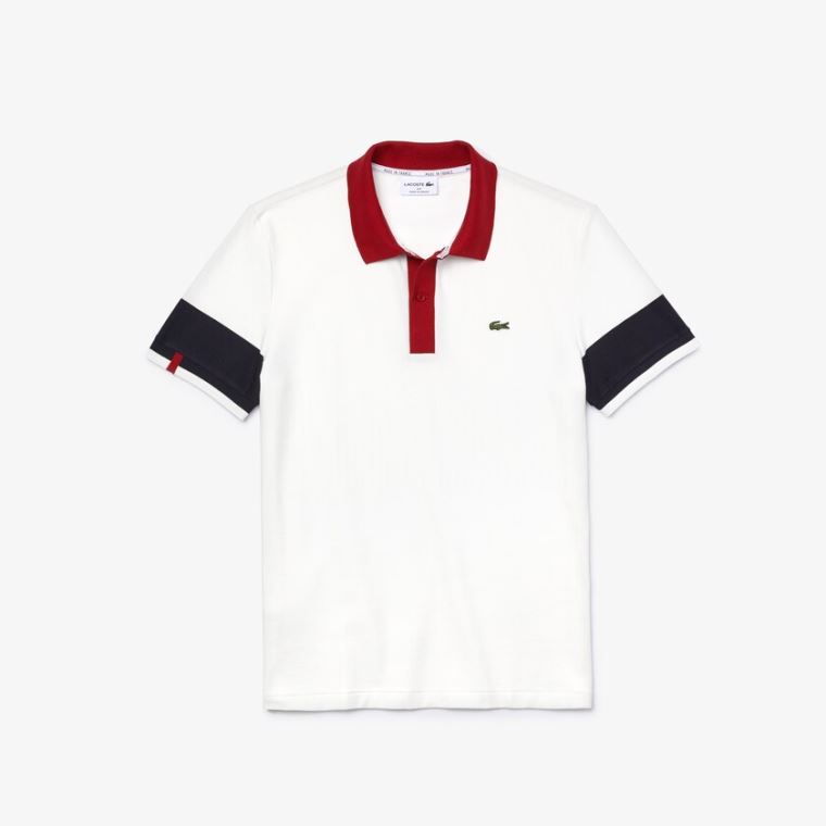 Lacoste Made in France Regular Fit Organic Bomulds Polo Shirt Hvide Mørkeblå Blå Mørkerød Hvide | KYOC1Dan