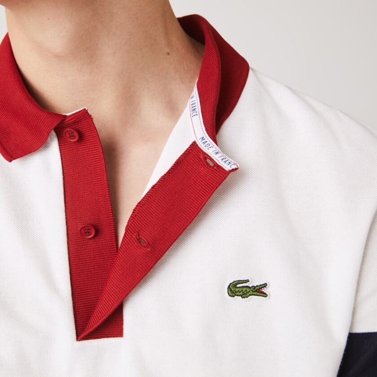 Lacoste Made in France Regular Fit Organic Bomulds Polo Shirt Hvide Mørkeblå Blå Mørkerød Hvide | KYOC1Dan