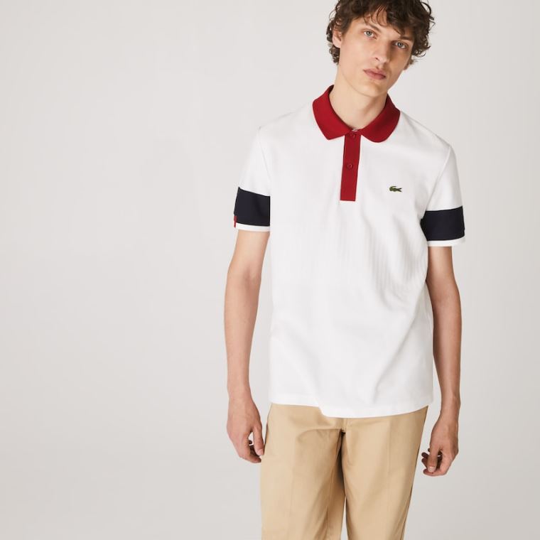 Lacoste Made in France Regular Fit Organic Bomulds Polo Shirt Hvide Mørkeblå Blå Mørkerød Hvide | KYOC1Dan