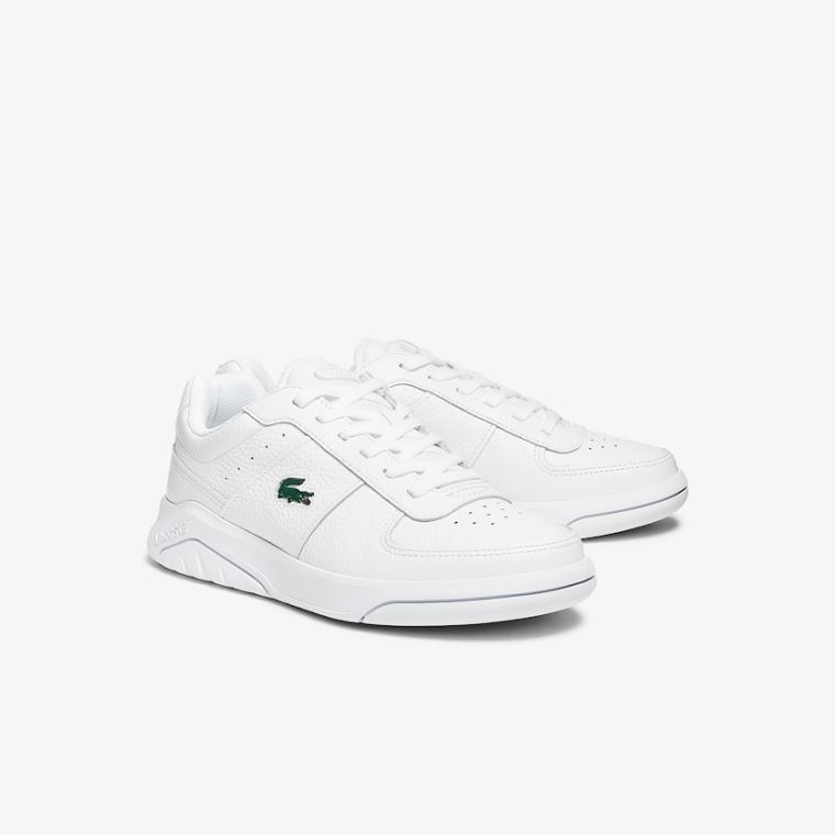 Lacoste Men’s Game Advance Tumbled Læder Sneakers Hvide | s9BQvXuh