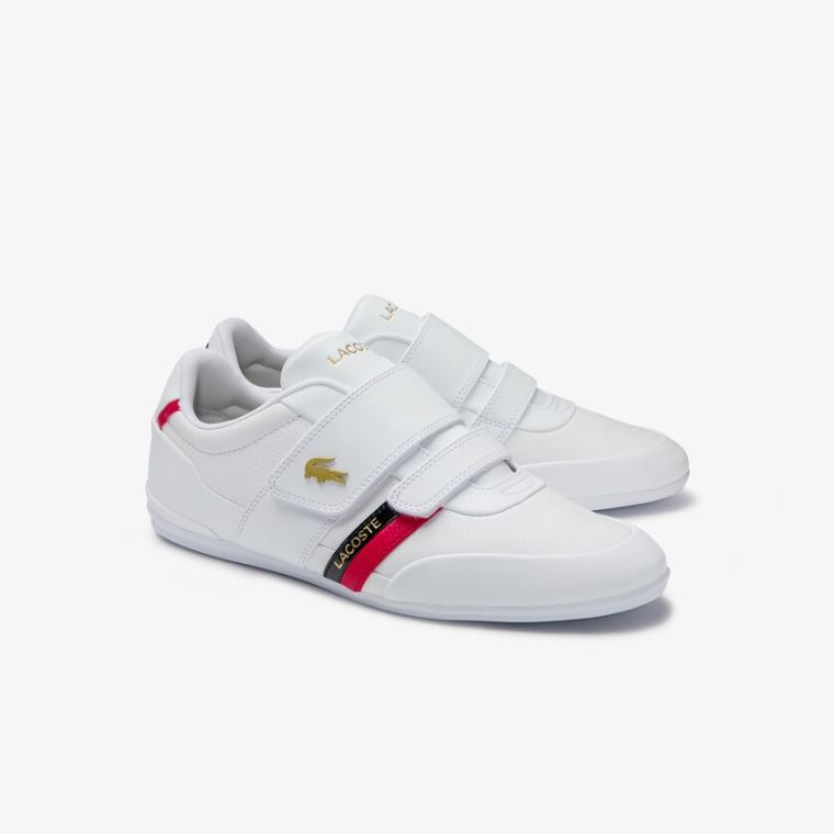 Lacoste Misano Páskové Læder and Syntetisk Sneakers Hvide Rød | F4fopEoS