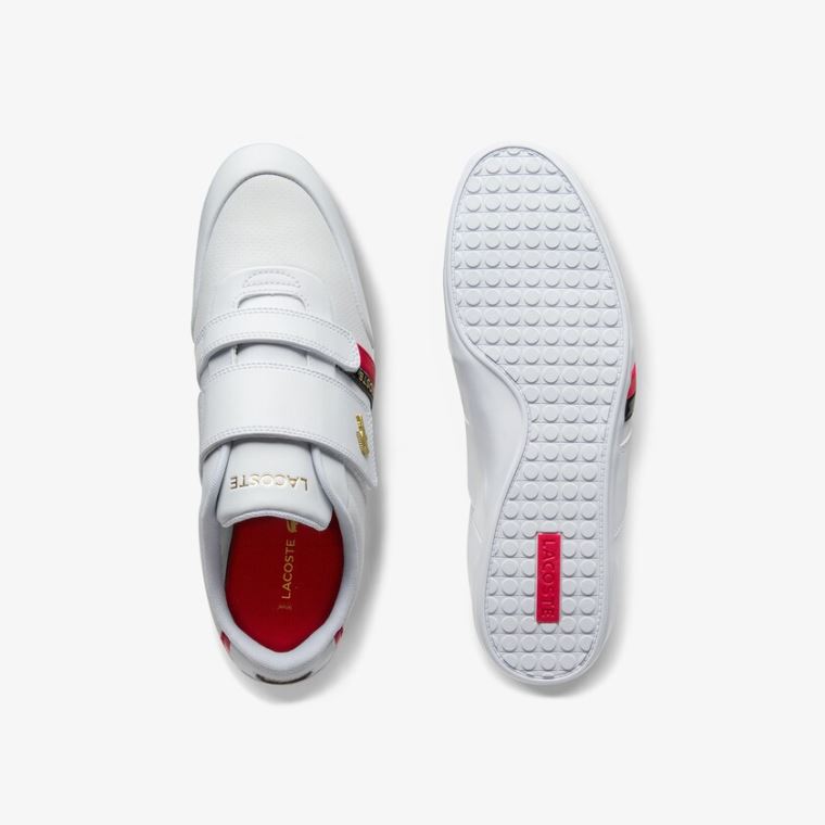 Lacoste Misano Páskové Læder and Syntetisk Sneakers Hvide Rød | F4fopEoS