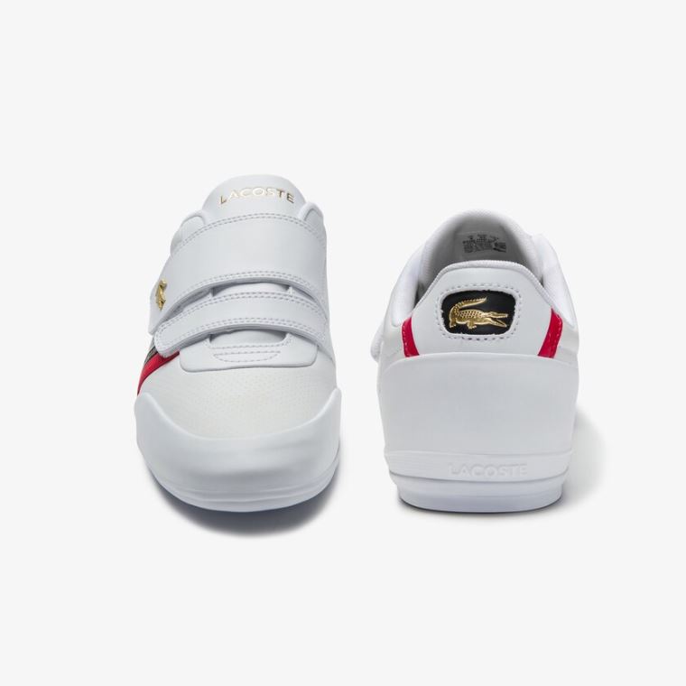 Lacoste Misano Páskové Læder and Syntetisk Sneakers Hvide Rød | F4fopEoS