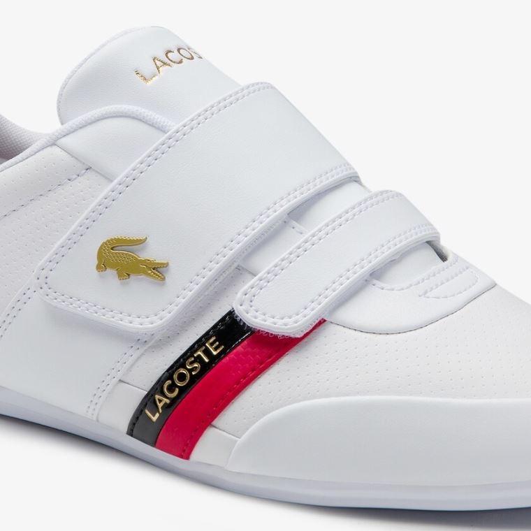 Lacoste Misano Páskové Læder and Syntetisk Sneakers Hvide Rød | F4fopEoS