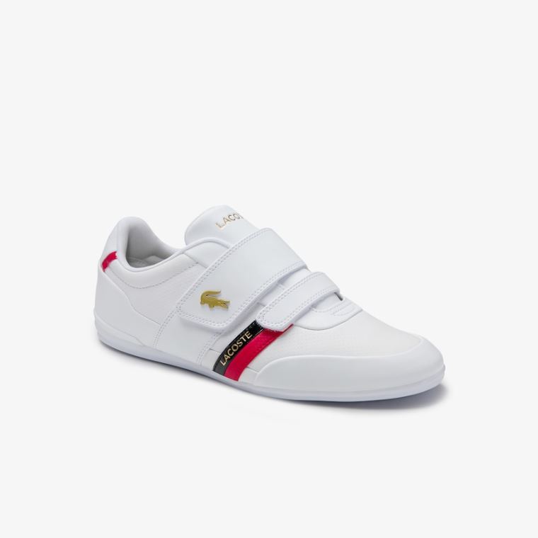 Lacoste Misano Páskové Læder and Syntetisk Sneakers Hvide Rød | F4fopEoS