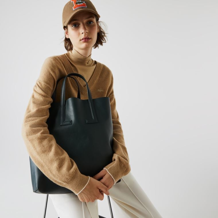 Lacoste Mode Show Two-Tone Læder Double Tote Mørkegrøn | iQvWOWT0