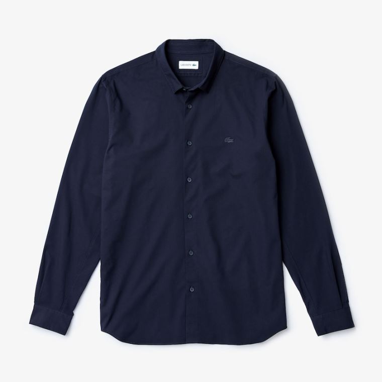 Lacoste Motion Åndbar Stretch Bomulds Shirt Mørkeblå Blå | wRNg1K8r