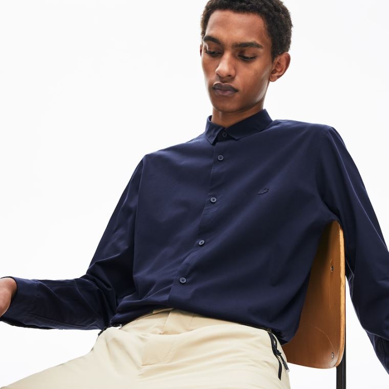 Lacoste Motion Åndbar Stretch Bomulds Shirt Mørkeblå Blå | wRNg1K8r