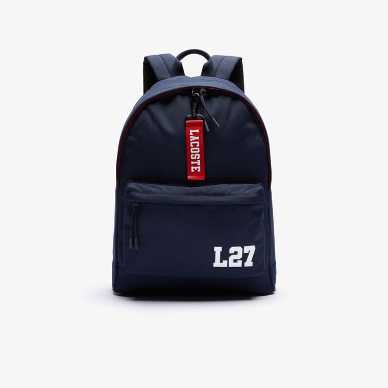 Lacoste Neocroc L27 Lettered Canvas Backpack Mørkeblå Rød | zPtxC7eu